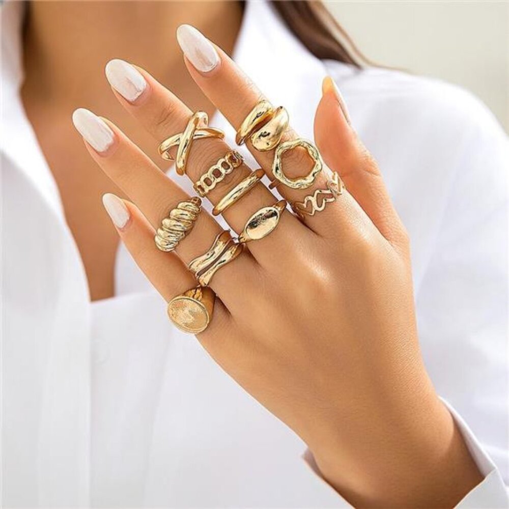 Gold Chunky Stackable Rings Set,Silver Layered Ad… - image 3